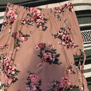 Boho fall flower printed off the shoulder top